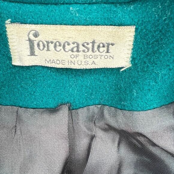 VTG Forecaster Wool Trench Coat Womens 12 Teal Double Button Pockets Long Lined - Picture 6 of 7